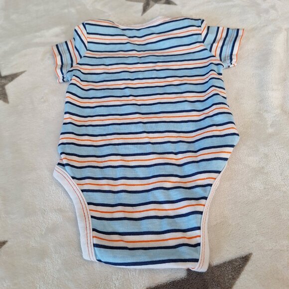 DKNY Size 0-3 Months Blue & Orange Striped Short Sleeve Bodysuit One Piece - Picture 4 of 6